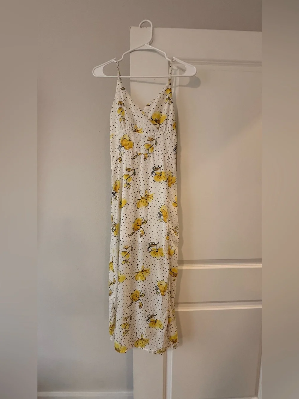 Abercrombie & Fitch White Yellow Floral Polka Dot Wrap Cami Maxi Dress❤️